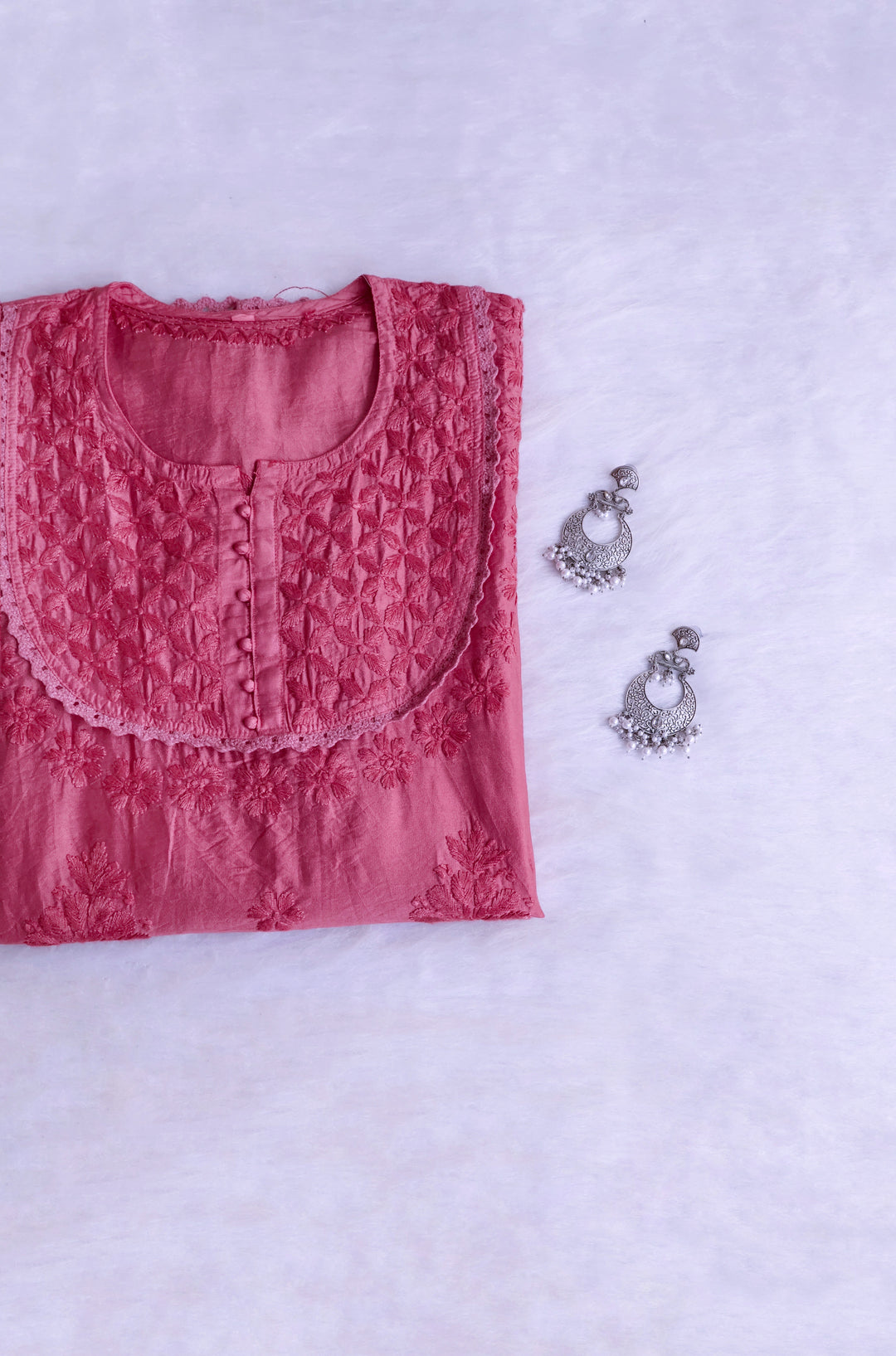 Jannat Mauve Pink Short Chanderi Kurta - Noor Chikankari