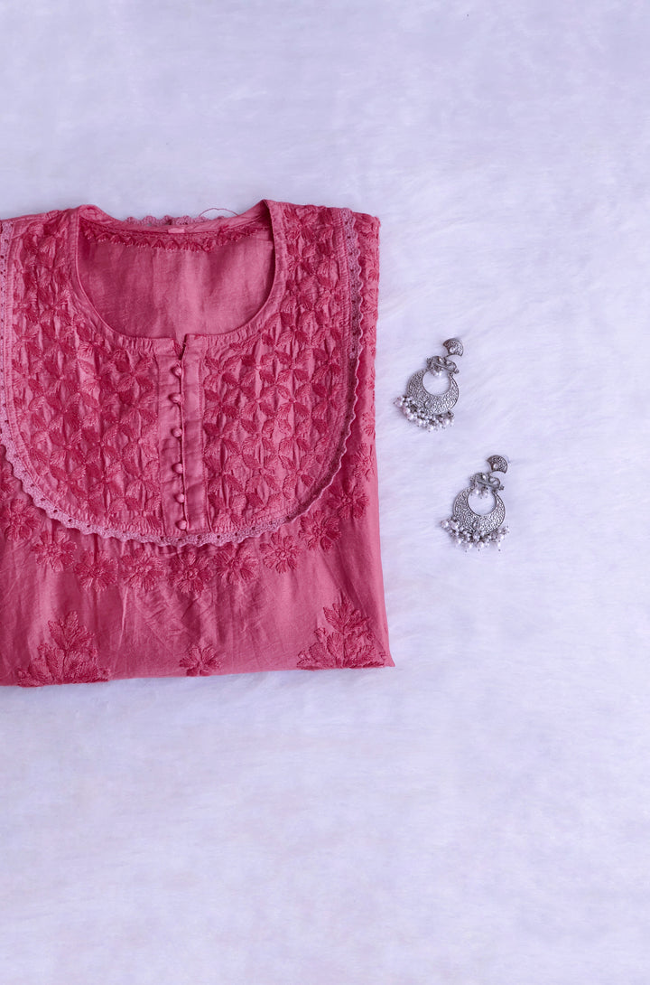 Jannat Mauve Pink Short Chanderi Kurta - Noor Chikankari