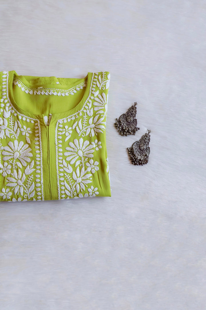 Duaa Lime Green Long Rayon kurta