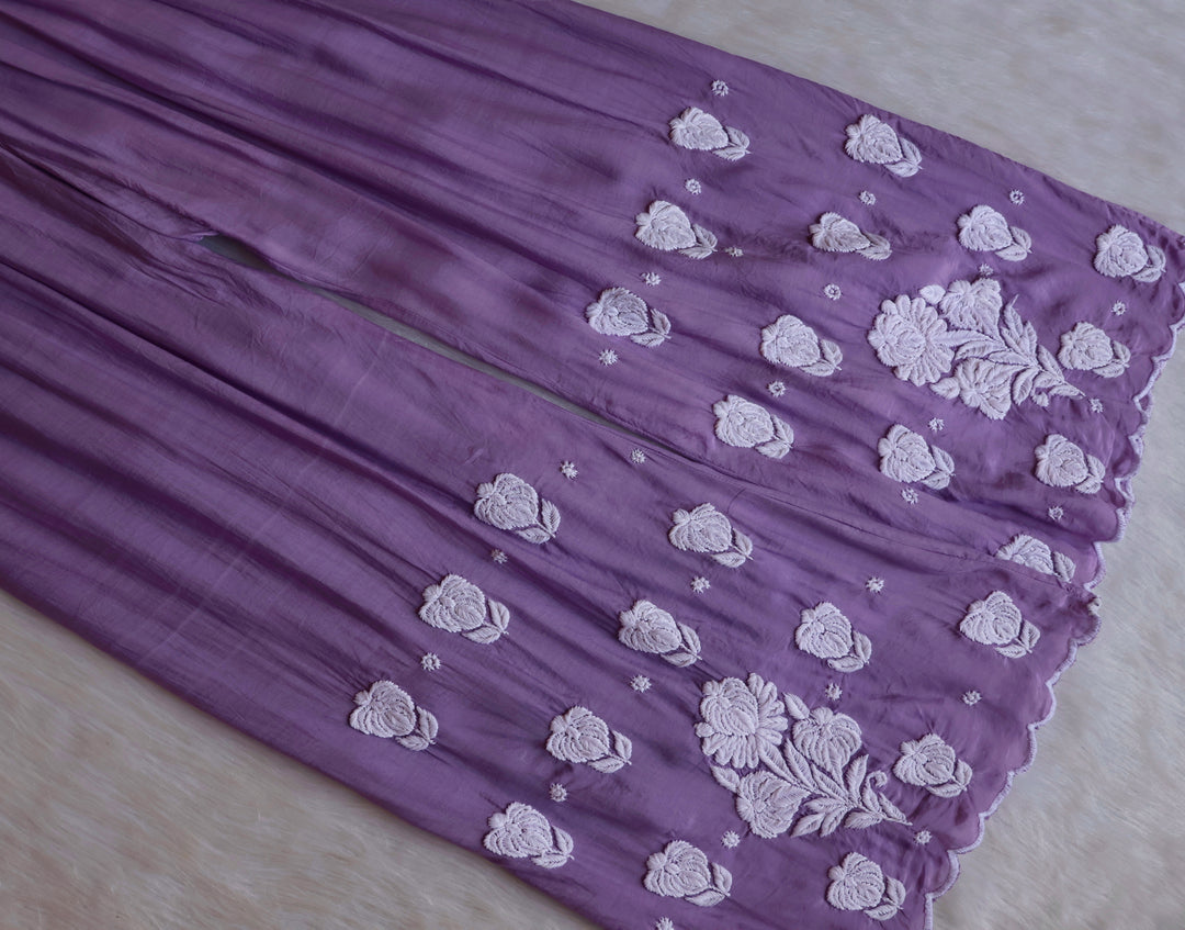Noor Dusty Purple 10D Pure Muslin Scalloped Kurta Set