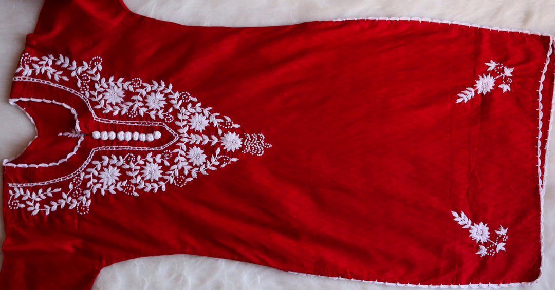 Gul Red Long Jacquard Cotton kurta