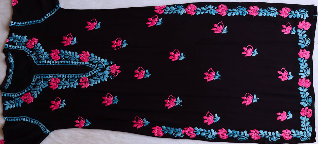 Gulaab Black, Blue & Pink Rayon Kurta Set