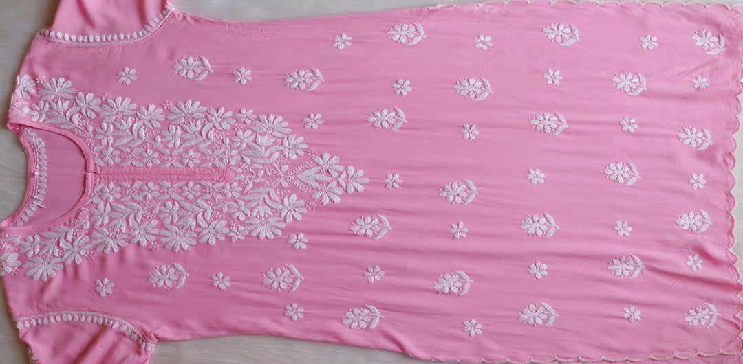 Maisha Baby Pink Scalloped Long Rayon Kurta