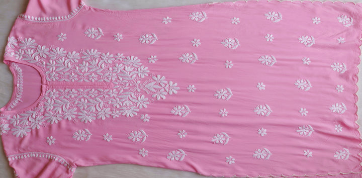 Maisha Baby Pink Scalloped Long Rayon Kurta