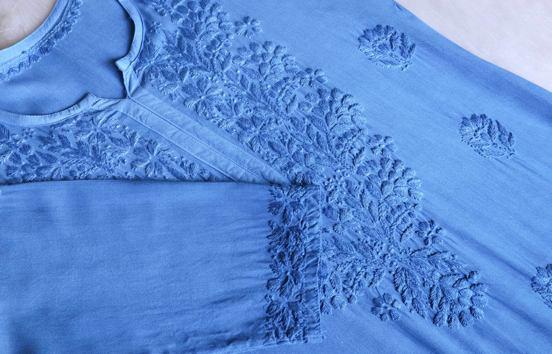 Nagma Ice Blue Long Ombre Rayon Kurta