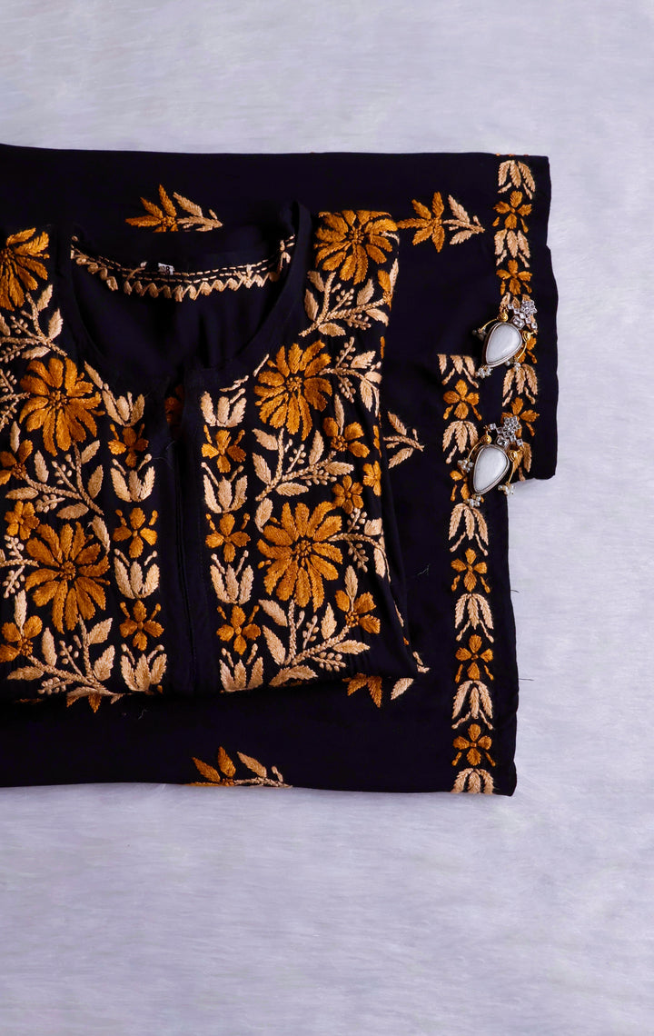 Gulaab Black, Caramel & Beige Rayon Kurta Set