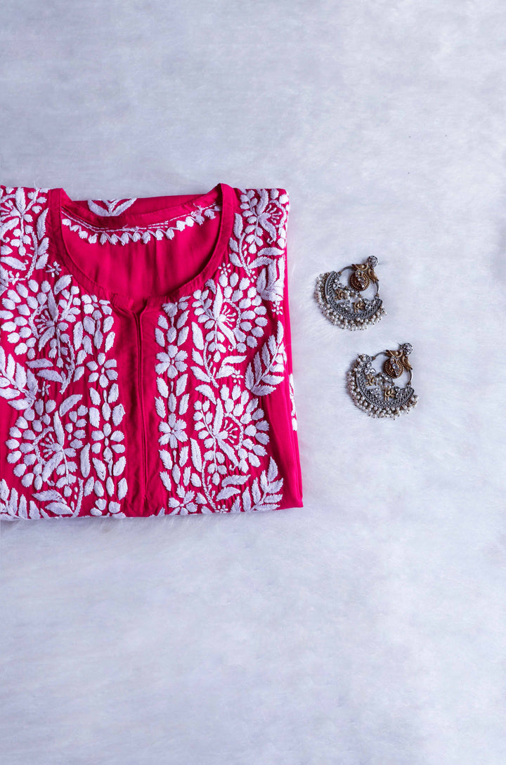 Raaha Deep Pink Long Rayon kurta