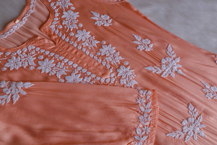 Mahnoor Peach Modal Silk Kurta Set