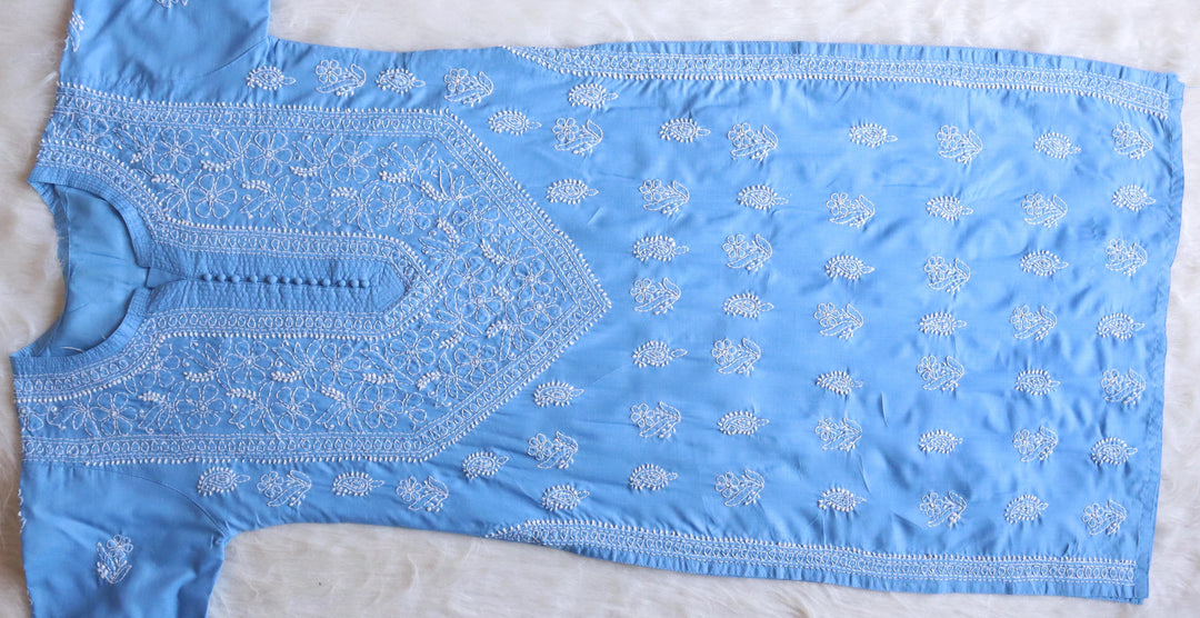 Zahrah Ice Blue Cotton Mulmul long kurta