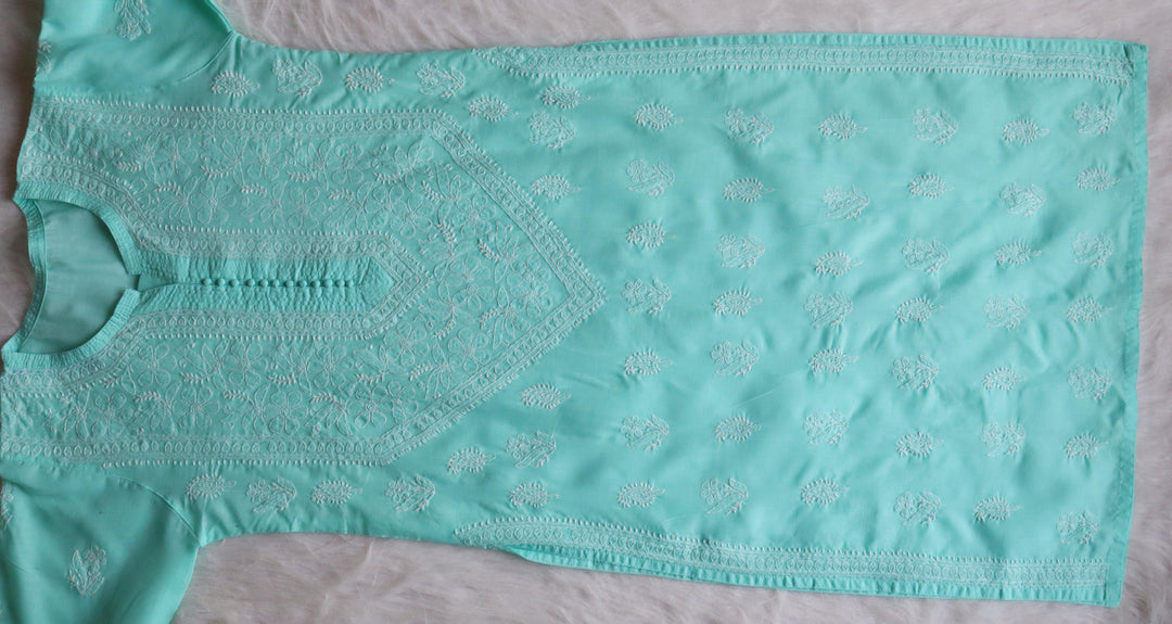Zahrah Mint Green Cotton Mulmul long kurta