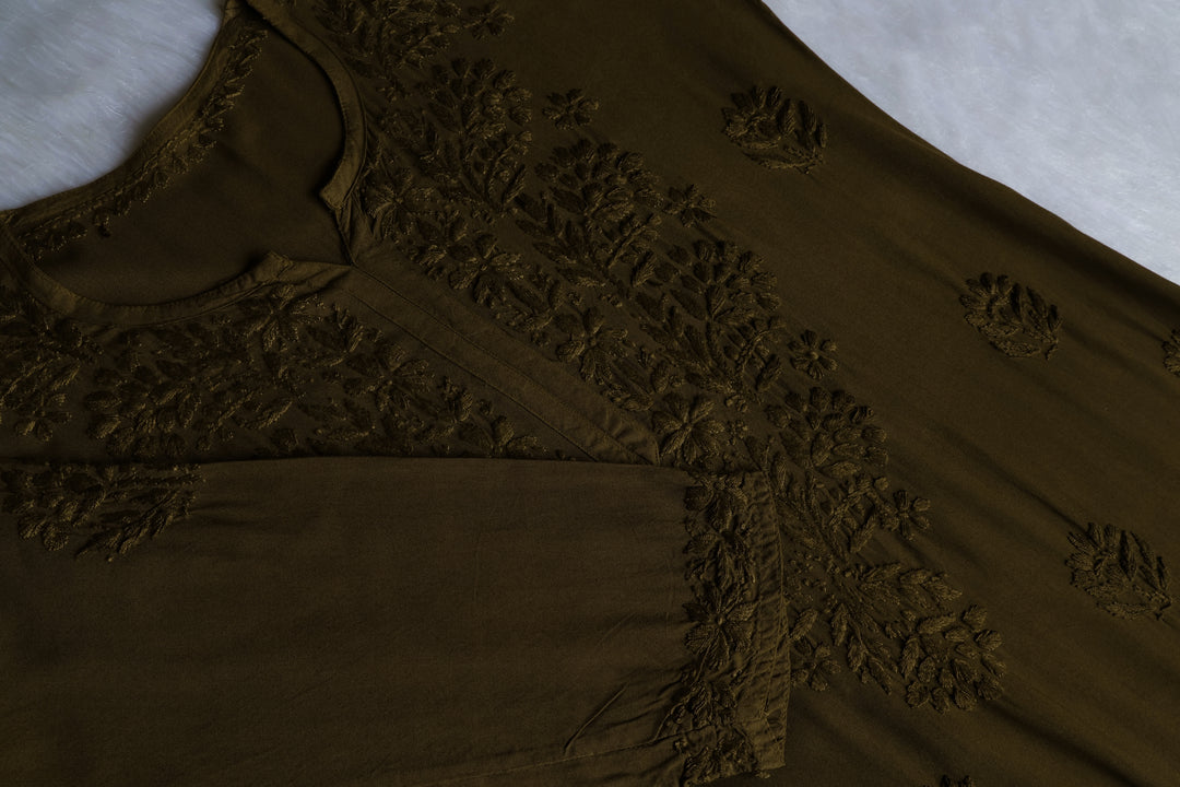 Alvira Olive Green Ombre Long Rayon Kurta