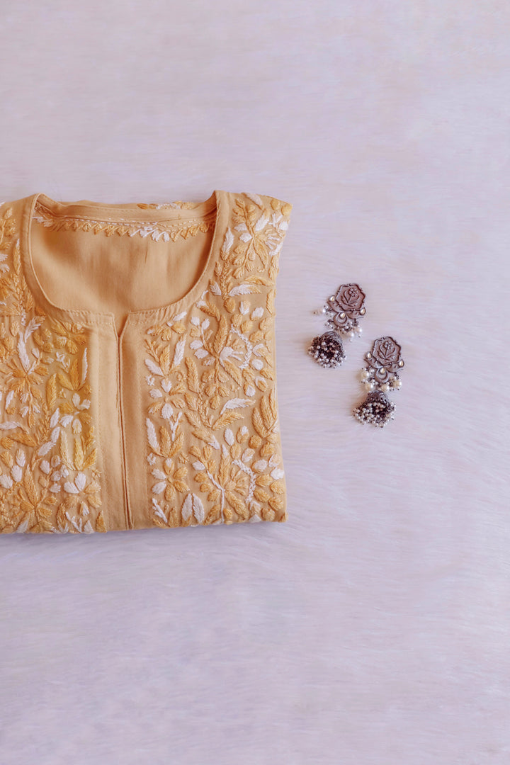 Nuresa Beige Ombre Thread Long Rayon Kurta