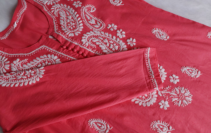 Peach & White Cotton Kurta