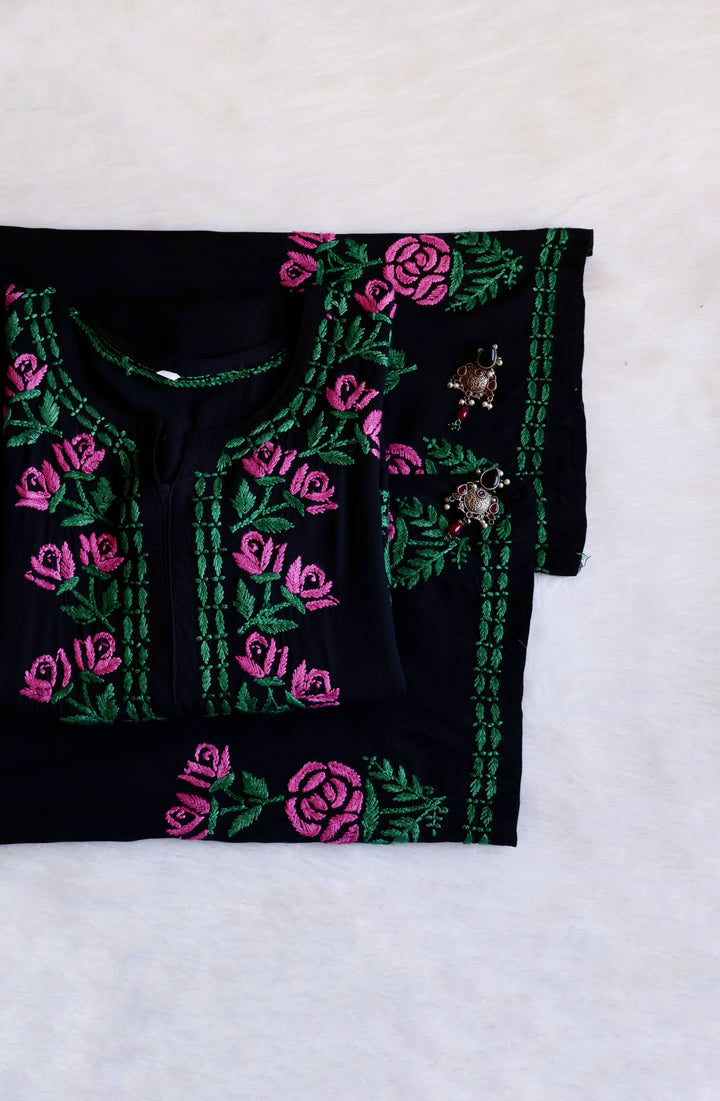 Gul-E-Jahaan Black & Purple Rayon Kurta Set