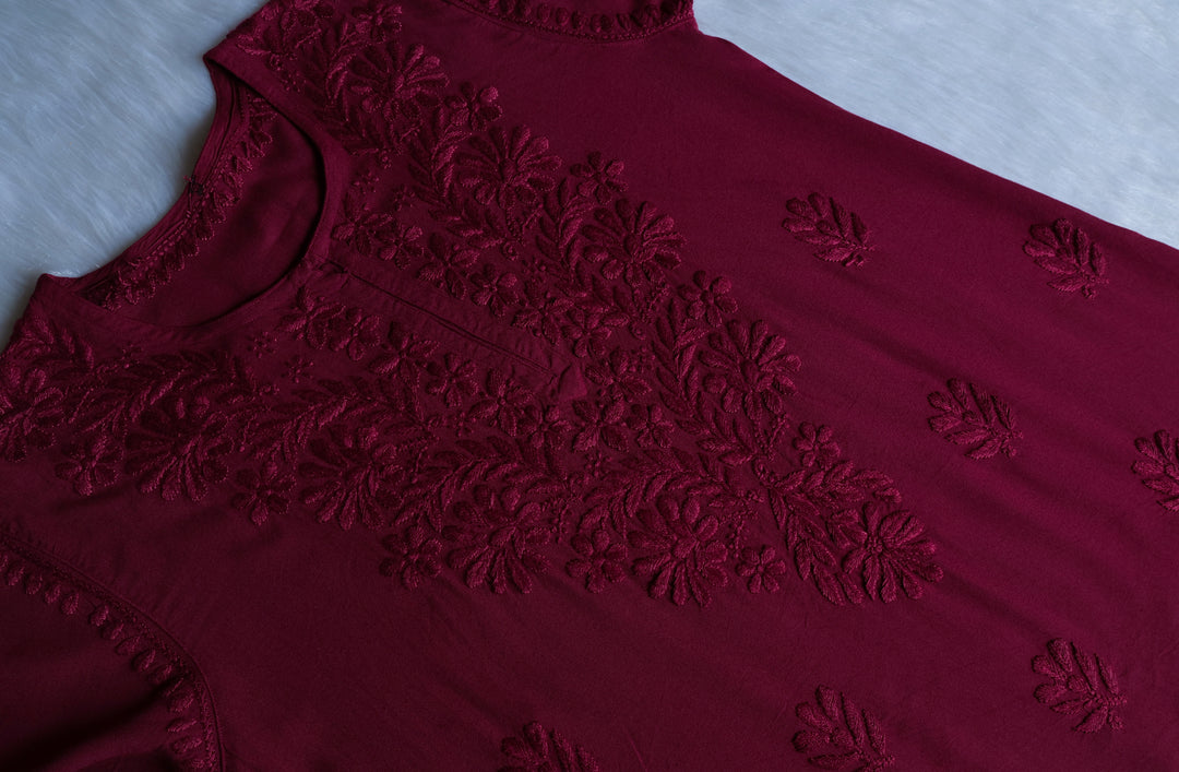 Gul Plum Scalloped Short Kurta