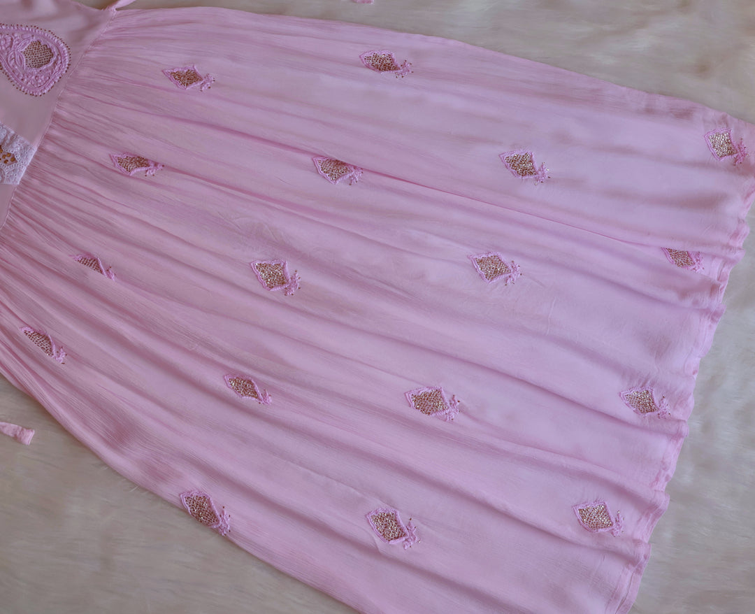 Anabiya Baby Pink Pure Chiffon Dress