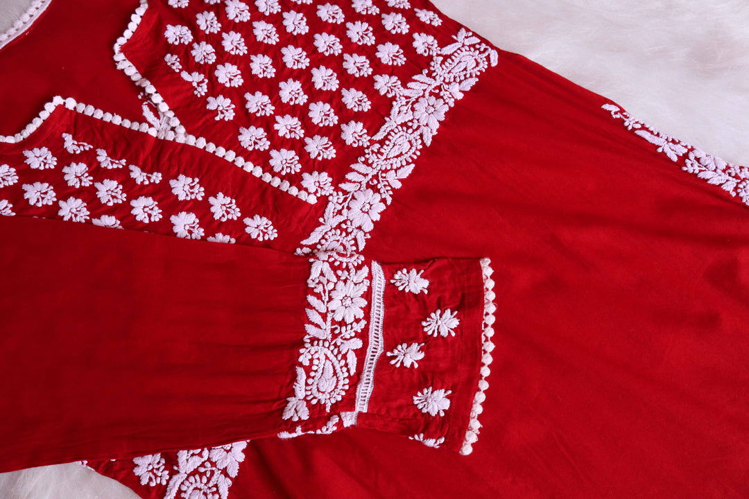 Zunaira Red Long Cotton Lace kurta