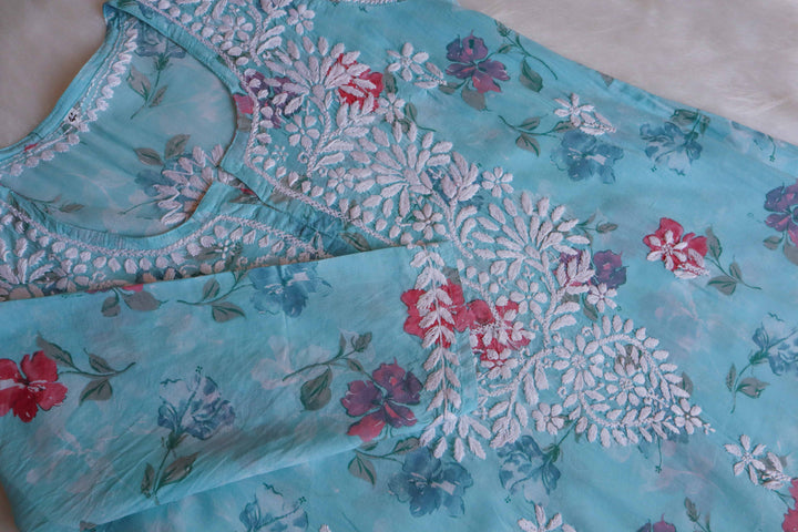 Dahlia Sky Blue Pure Mulmul set