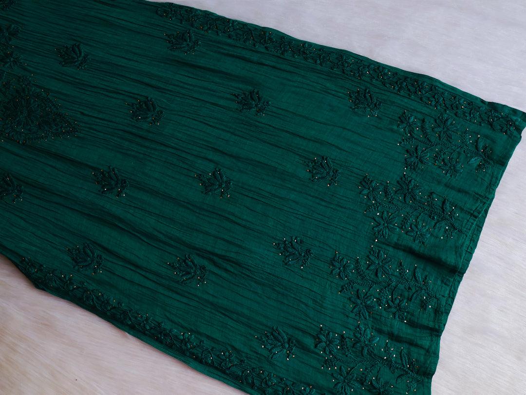 Naqsh Deep Green Pure Chanderi Mulmul Set