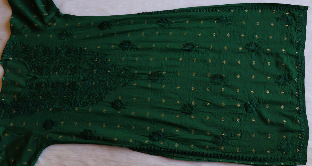 Nazakat Deep Green Long Chanderi Kurta