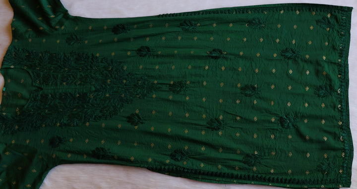 Nazakat Deep Green Long Chanderi Kurta