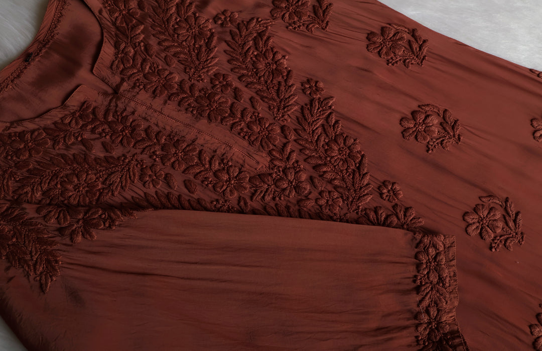 Mehr Caramel Brown Crepe Silk Kurta