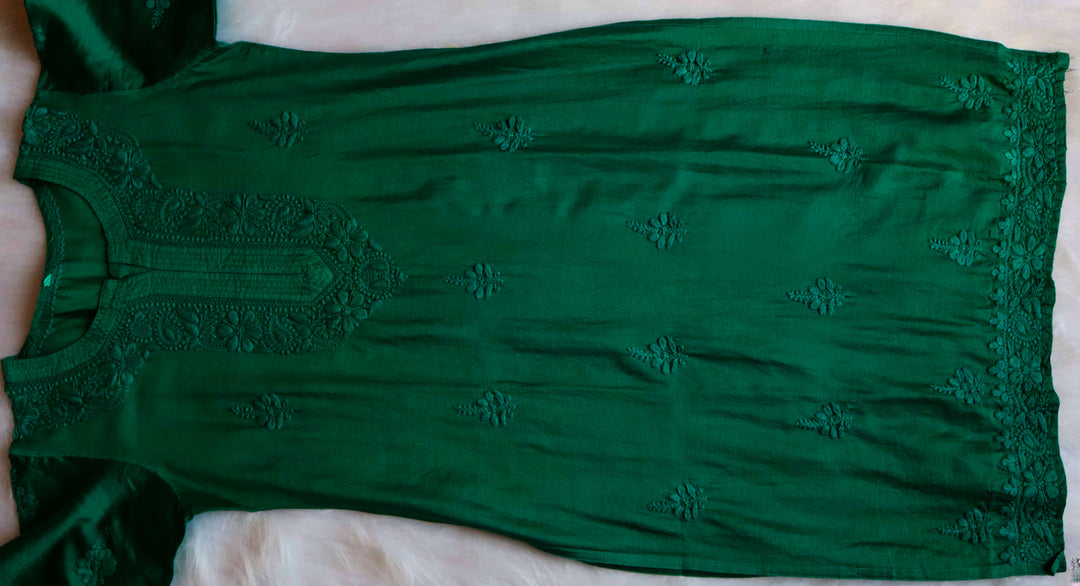 Zimra Luxe Deep Green 3 Piece Pure Chanderi set