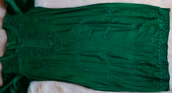 Zimra Luxe Deep Green 3 Piece Pure Chanderi set