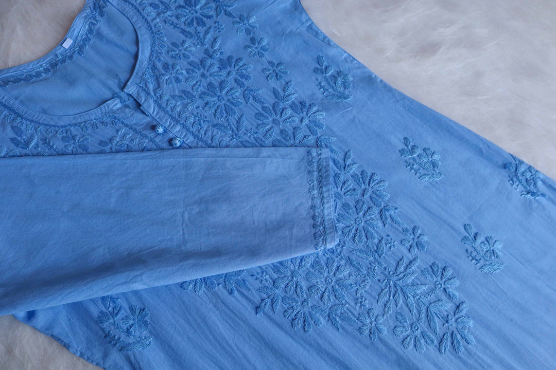 Aafia Ice Blue Long Cotton kurta