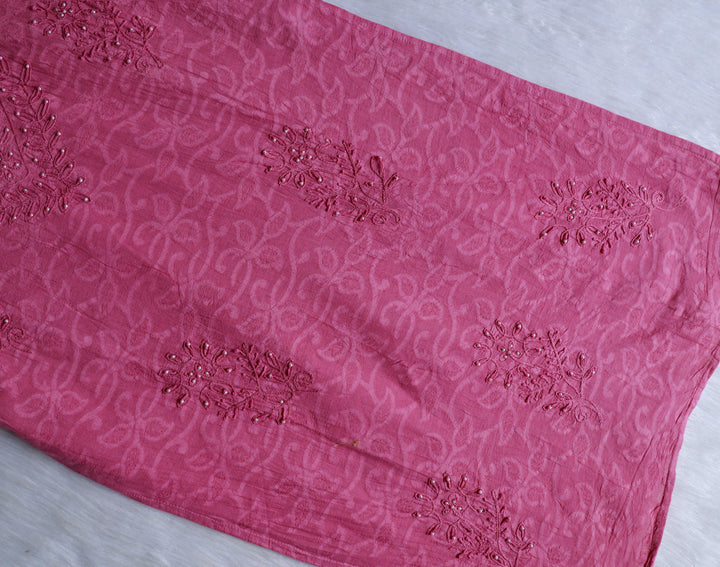 Mauve Pink Long Cotton Jacquard Pearl kurta