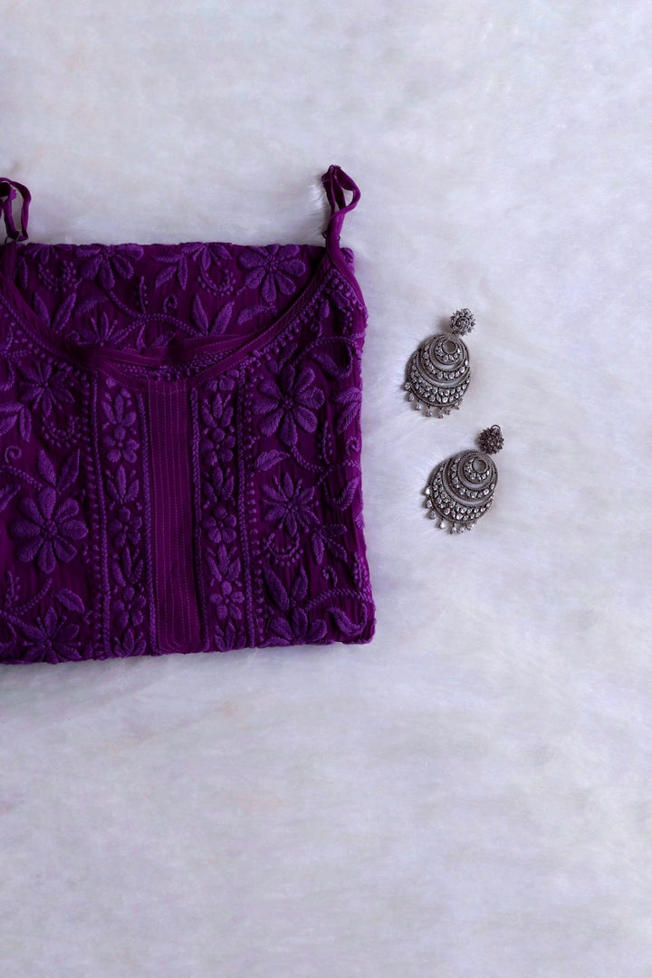 Mehr Deep Purple Long Viscose Strappy Kurta