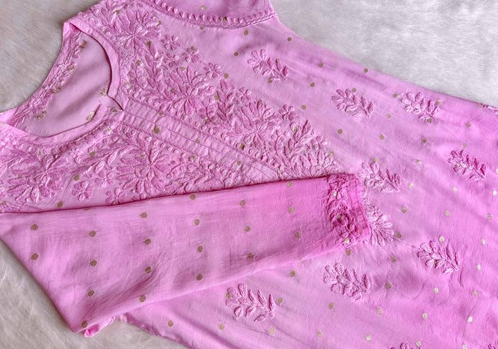 Nazakat Baby Pink Long Chanderi Kurta