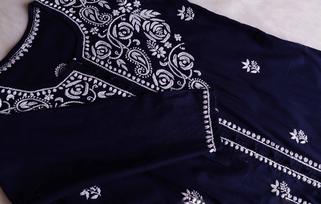 Gul Navy Blue & White Cotton Kurta