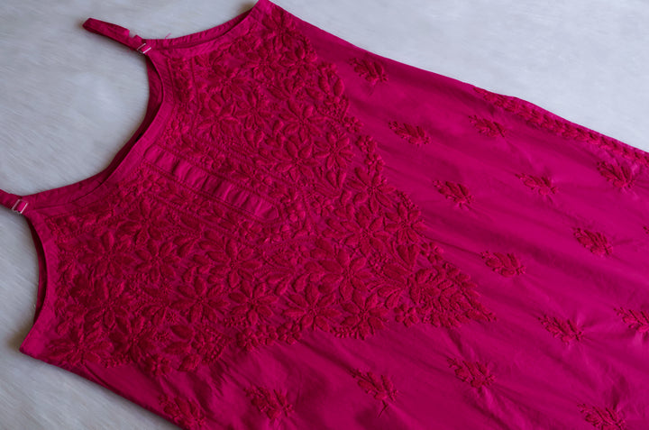 Noor Deep Pink Sleeveless Pure Cotton Long Kurta