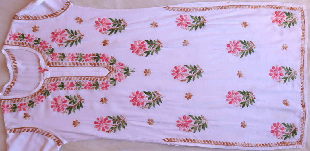 Gul-e-Jahaan White & Beige Pink Rayon Kurta