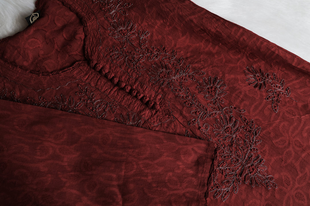 Chocolate Brown long Jacquard Cotton kurta