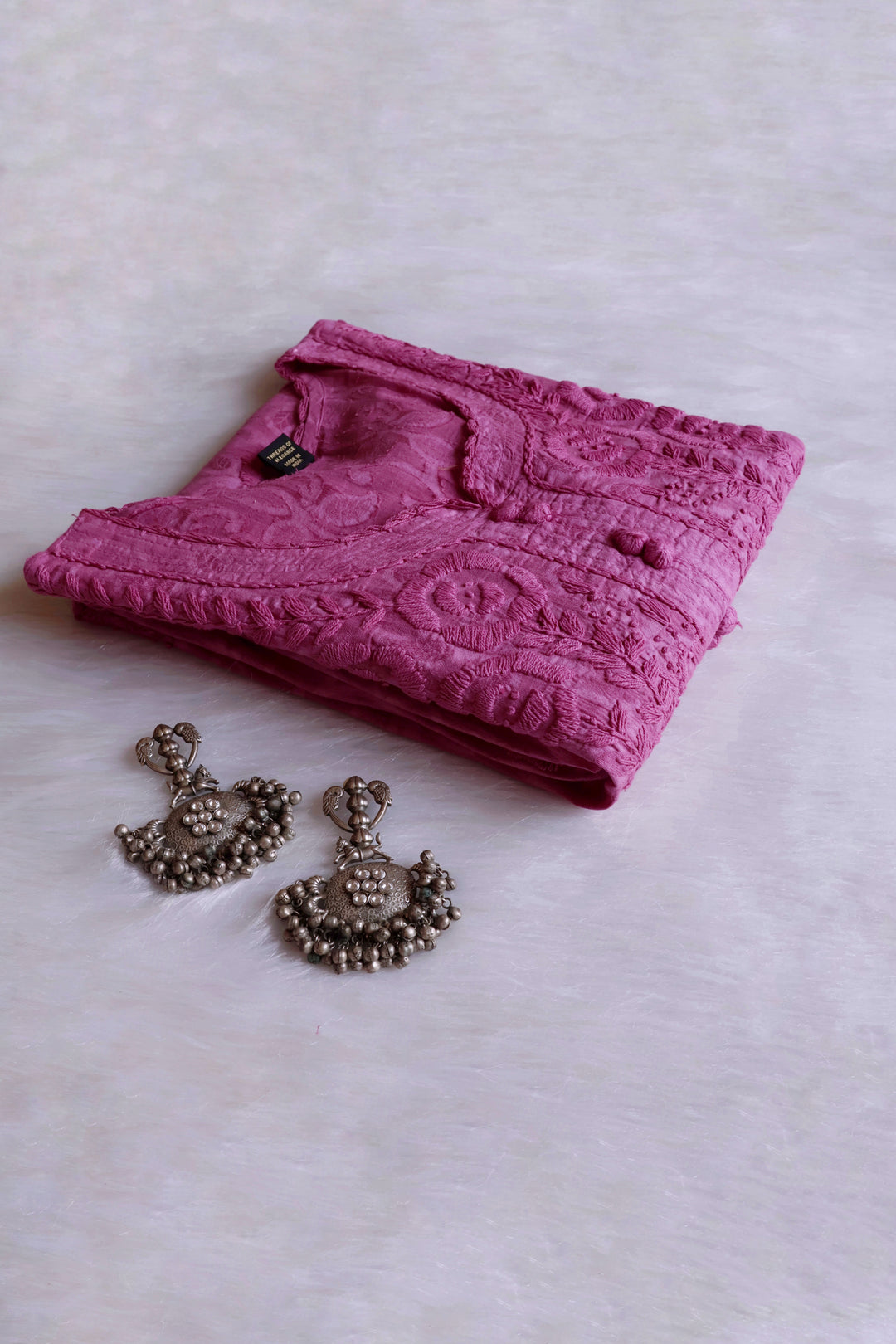 Petal Purple Long Jacquard Lace Cotton kurta - Noor Chikankari