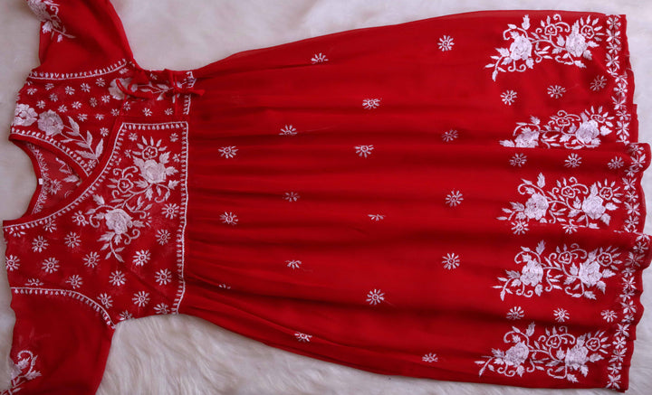 Mishka Red Long Georgette Angarakha