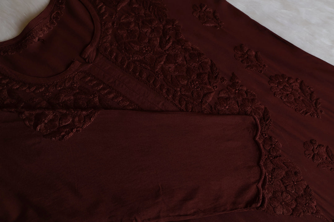 Alishba Chocolate Brown Scalloped Rayon set