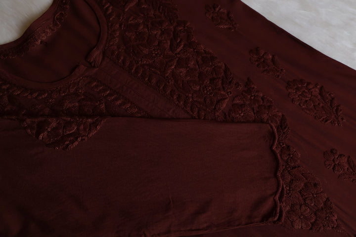 Alishba Chocolate Brown Scalloped Rayon set