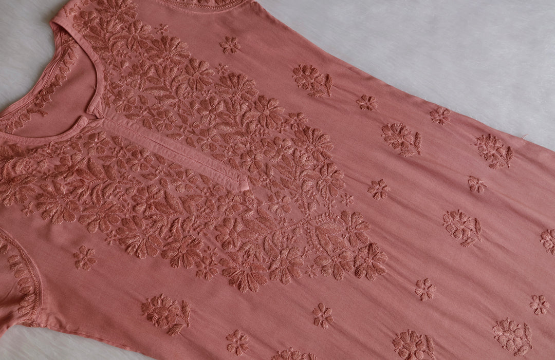 Alishba Rose Brown Scalloped Rayon set