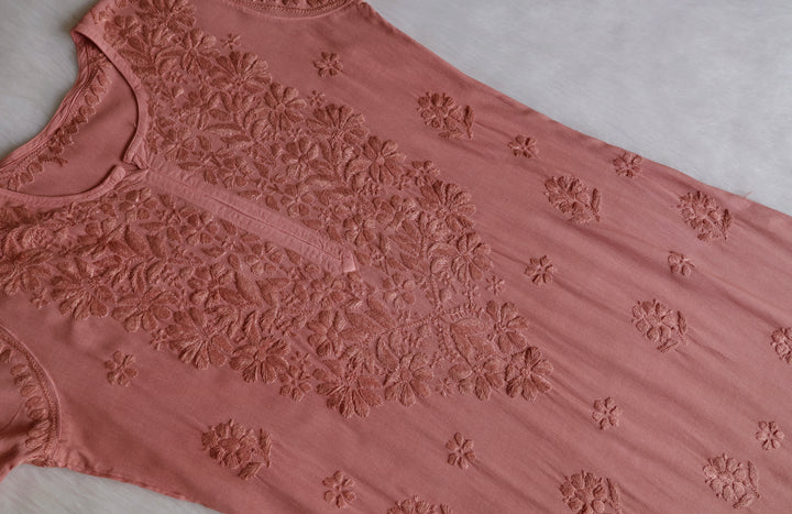 Alishba Rose Brown Scalloped Rayon set