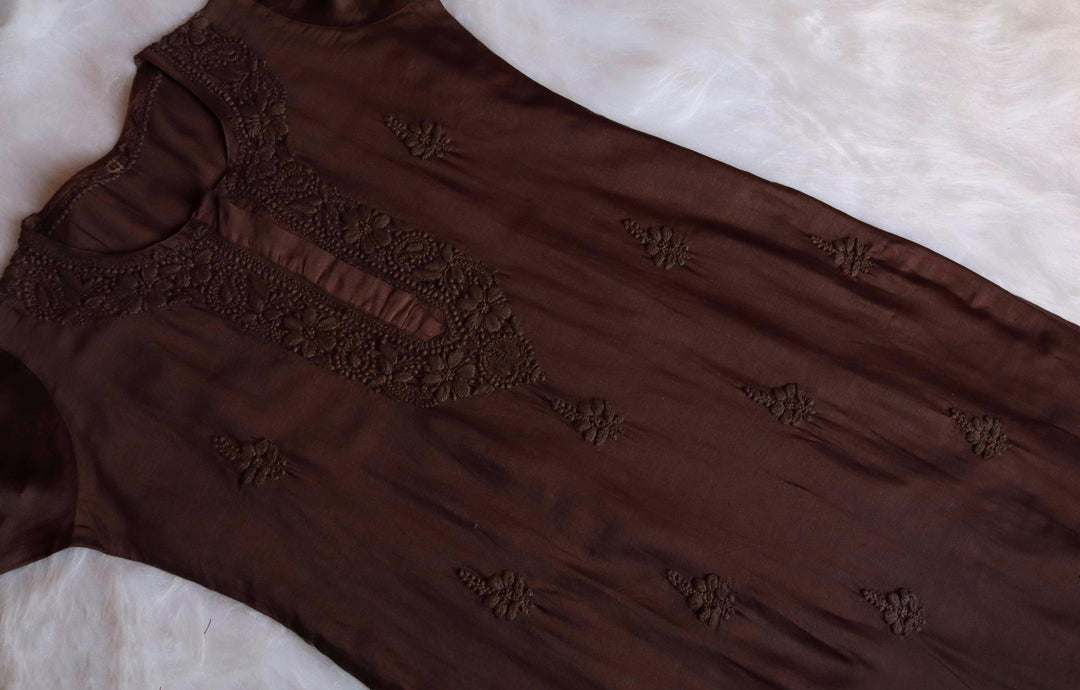 Zimra Luxe Chocolate Brown 3 Piece Pure Chanderi set