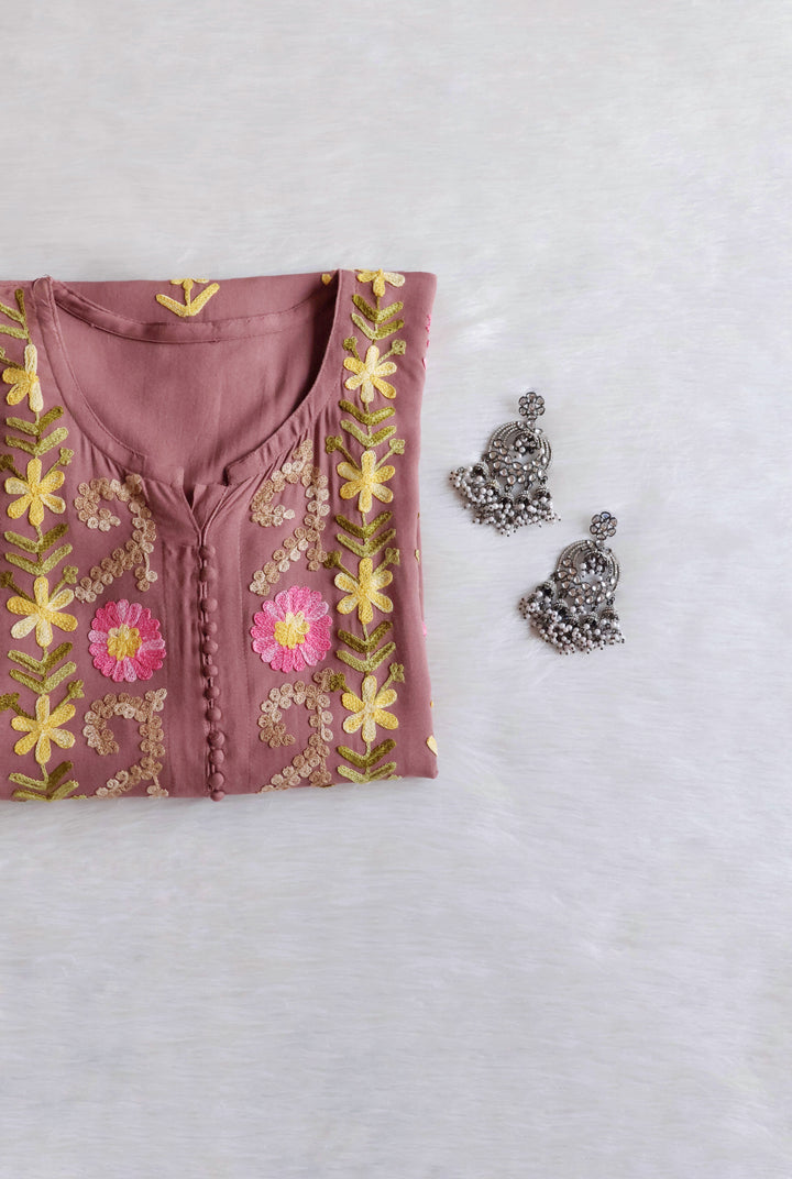 Anah Dusty Mauve Ombre Long Rayon Kurta
