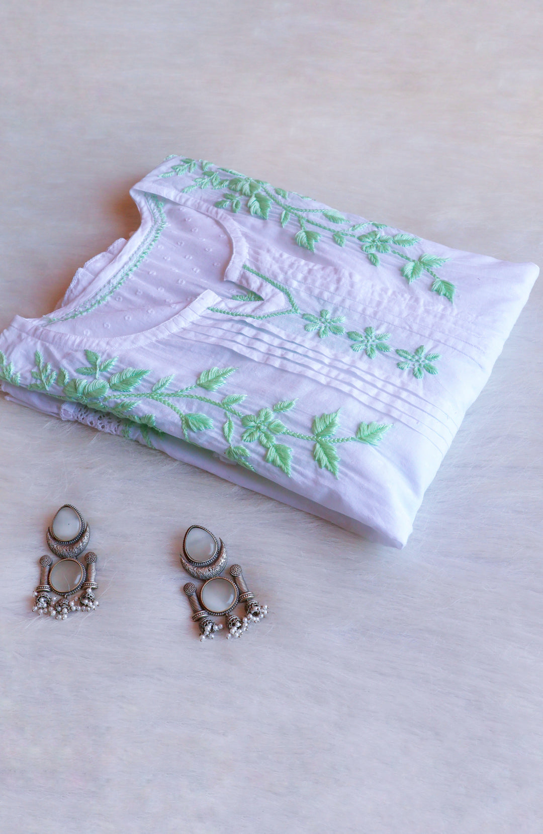 Nazakat White & Pastel Green Premium Cotton kurta