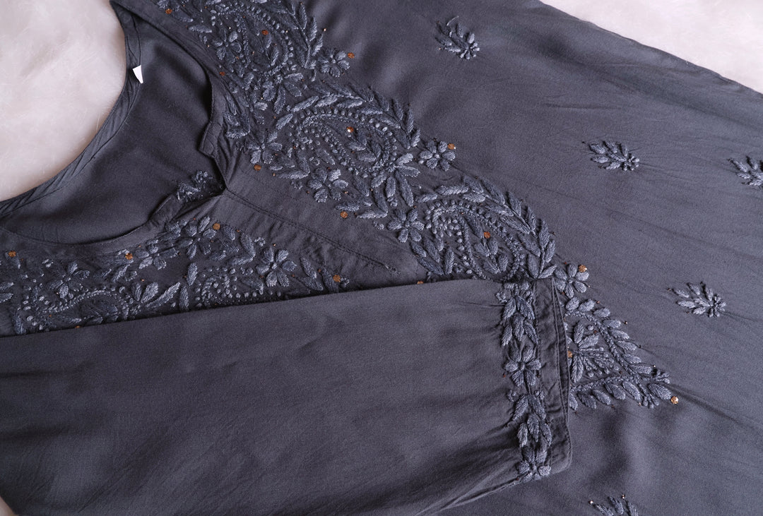 Silver Grey 2 piece Rayon Mukaish set