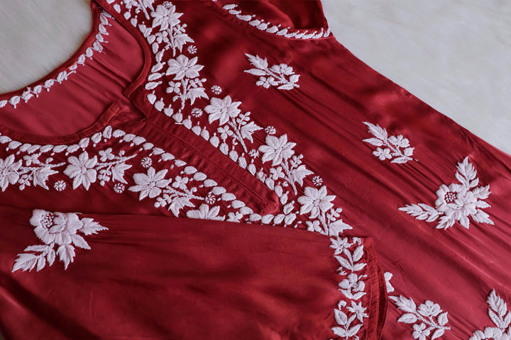 Mahnoor Maroon Modal Silk Kurta Set