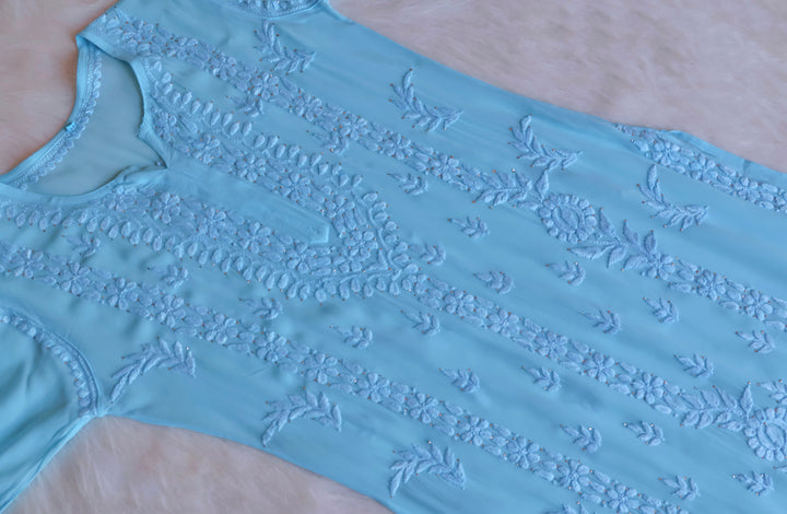 Zamda Sky Blue Viscose Georgette Kurta