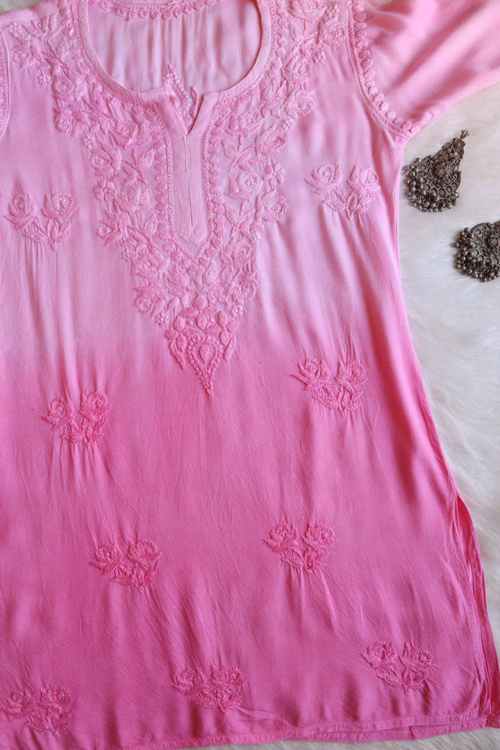 Gul Baby Pink Ombre Short Rayon Kurta