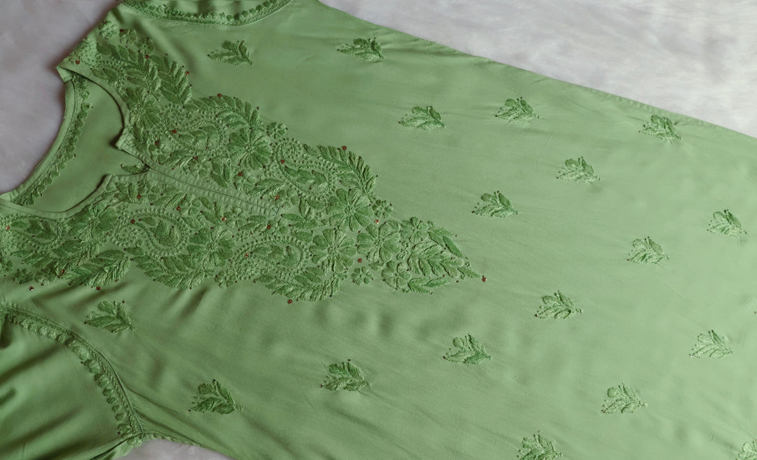 Green Rayon mukaish Long Kurta